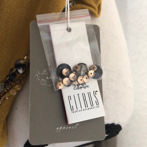 Anthropologie Shawl Chartreuse Citron Color Beaded - Picture 5 of 10